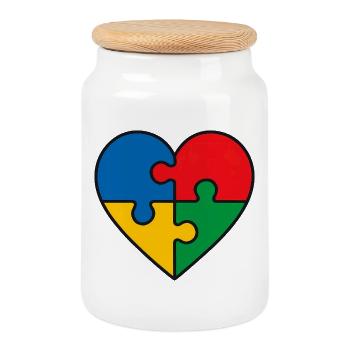 Puzzle Herz Autismus Symbol - Spruch Geschenk - Keksdose mit Holzdeckel - Weiß - Vorne