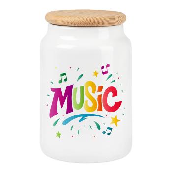 Musique – Typographie colorée avec symbole de note - Boîte à biscuits avec couvercle en bois - blanc - Devant