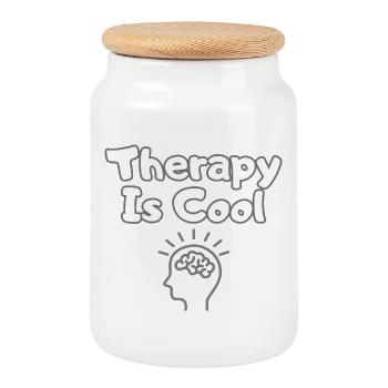 Therapy Is Cool – Therapie Statement Shirt - Cookie Jar with Wooden Lid - white - Front