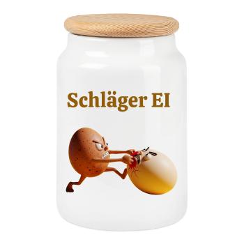 Racket Egg – Funny Egg Fight - Cookie Jar with Wooden Lid - white - Front