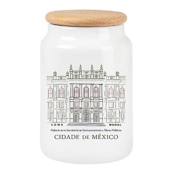 Mexico, Musée d’art, Dessin à la main - Boîte à biscuits avec couvercle en bois - blanc - Devant