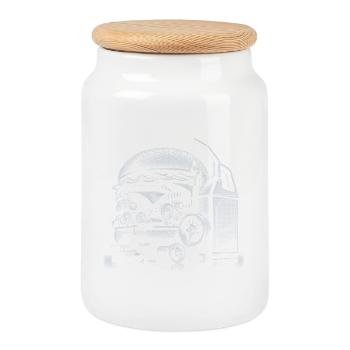 T-shirt d’illustration de food truck vintage - Boîte à biscuits avec couvercle en bois - blanc - Devant