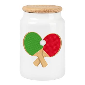 Raquette de tennis de table avec balle – sportive et dynamique - Boîte à biscuits avec couvercle en bois - blanc - Devant