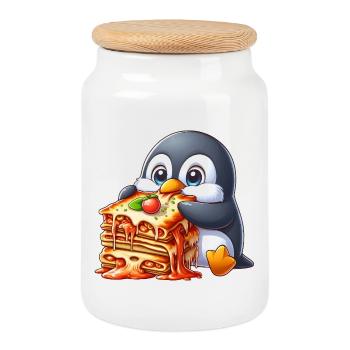 Mignon pingouin lasagne cuisine italienne bande dessinée - Boîte à biscuits avec couvercle en bois - blanc - Devant
