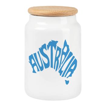 Carte de l’Australie Conception de typographie artistique - Boîte à biscuits avec couvercle en bois - blanc - Devant