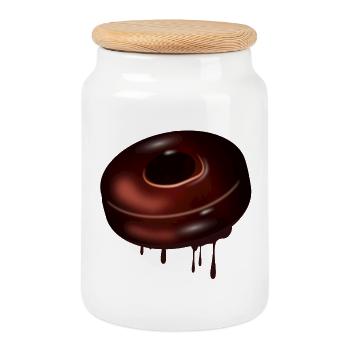 Schoko Donut Motiv mit glänzender Glasur - Keksdose mit Holzdeckel - Weiß - Vorne