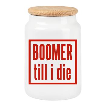 Boomer Jusqu’à I Le Lettrage - Boîte à biscuits avec couvercle en bois - blanc - Devant