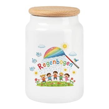 Joie des enfants arc-en-ciel - Boîte à biscuits avec couvercle en bois - blanc - Devant