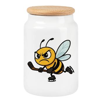 Grimmige Biene Eishockeyspieler Cartoon Cool - Keksdose mit Holzdeckel - Weiß - Vorne