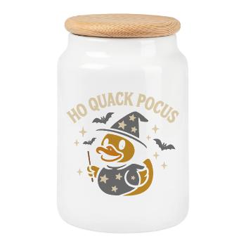 Canard en caoutchouc magicien avec motif de dicton amusant - Boîte à biscuits avec couvercle en bois - blanc - Devant