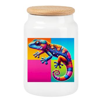 Gecko - Keksdose mit Holzdeckel - Weiß - Vorne