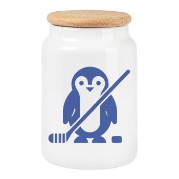 Minimalistischer Pinguin Eishockey Silhouette - Keksdose mit Holzdeckel - Weiß - Vorne