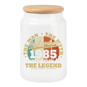 Vintage September 1985 Geburtstagsgeschenk 40 Jahr - Cookie Jar with Wooden Lid - white - Front