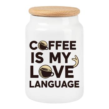 Coffee is My Love Language – Bold Text Minimal Cof - Cookie Jar with Wooden Lid - white - Front