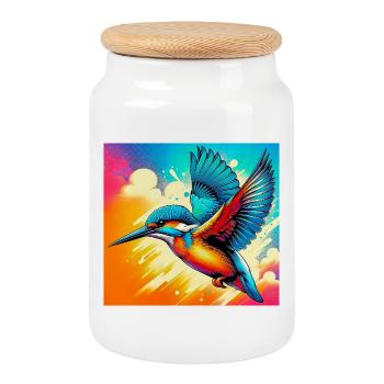 martin-pêcheur - Boîte à biscuits avec couvercle en bois - blanc - Devant