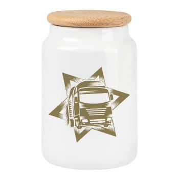 Truck Driver Trucker Silhouette Truck - Cookie Jar with Wooden Lid - white - Front