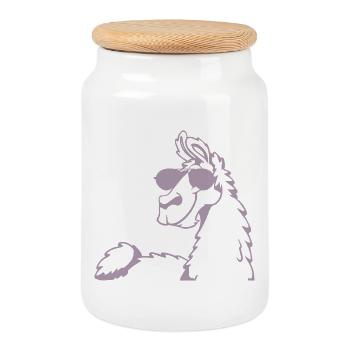 Cooles Lama Alpaka Sonnenbrille Silhouette - Keksdose mit Holzdeckel - Weiß - Vorne