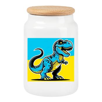 dinosaure - Boîte à biscuits avec couvercle en bois - blanc - Devant