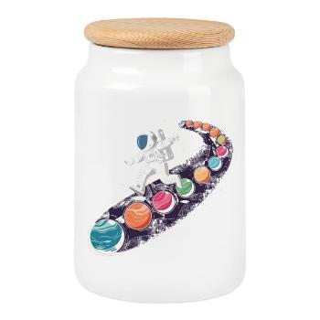 Conception d'astronautes d'aventure spatiale pour enfants - Boîte à biscuits avec couvercle en bois - blanc - Devant