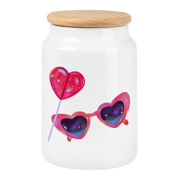 Lollipop Heart Love Design - Cookie Jar with Wooden Lid - white - Front