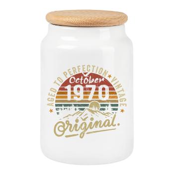 1970 Born in october 1970 Born in october 1970 - Cookie Jar with Wooden Lid - white - Front