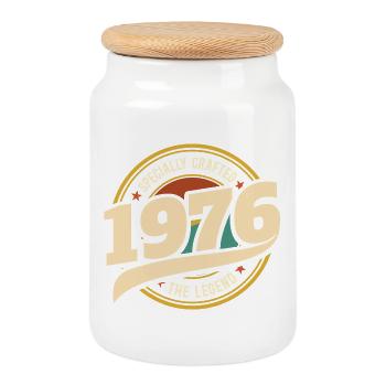 1976 Legend 50 Jahre Jubiläum Mann - Keksdose mit Holzdeckel - Weiß - Vorne