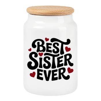 Best Sister Ever Schwesterherz - Cookie Jar with Wooden Lid - white - Front