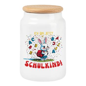 Cute bunny motif for the start of school - Cookie Jar with Wooden Lid - white - Front