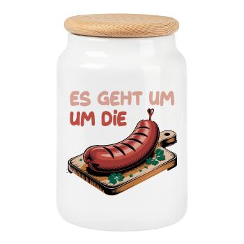 It's about the sausage humorous illustration - Cookie Jar with Wooden Lid - white - Front