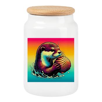 Otter - Keksdose mit Holzdeckel - Weiß - Vorne