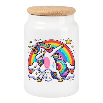 Dabbing Unicorn Rainbow Unicorn Kids - Cookie Jar with Wooden Lid - white - Front