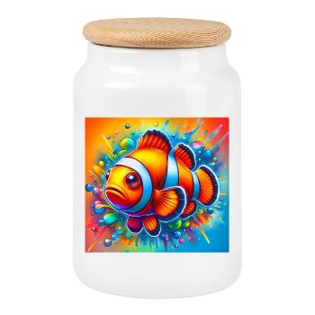 Poisson-clown - Boîte à biscuits avec couvercle en bois - blanc - Devant