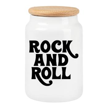 Design de logo Rock and Roll audacieux - Boîte à biscuits avec couvercle en bois - blanc - Devant