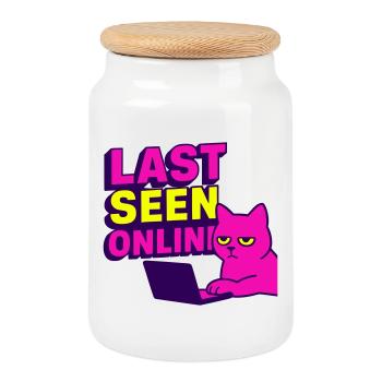 Last seen online: Meme-Design mit genervter Katze - Keksdose mit Holzdeckel - Weiß - Vorne