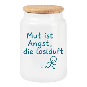 Mut ist Angst, die losläuft - Keksdose mit Holzdeckel - Weiß - Vorne