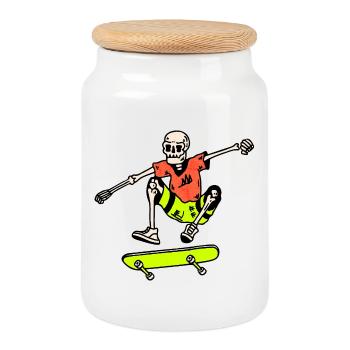 Neon Skate-Skelett – Ollie Retro 90er - Keksdose mit Holzdeckel - Weiß - Vorne
