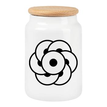 Crop Circle Flower – Geometric Cosmic Art - Cookie Jar with Wooden Lid - white - Front