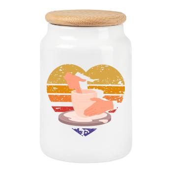 Love for Pottery Heart Design - Cookie Jar with Wooden Lid - white - Front