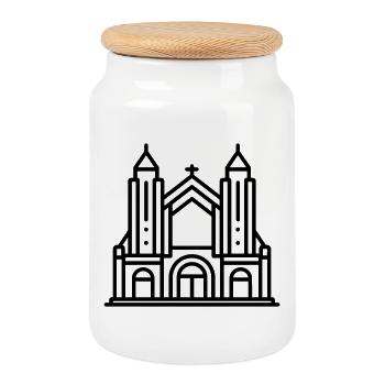 cathedral - Cookie Jar with Wooden Lid - white - Front