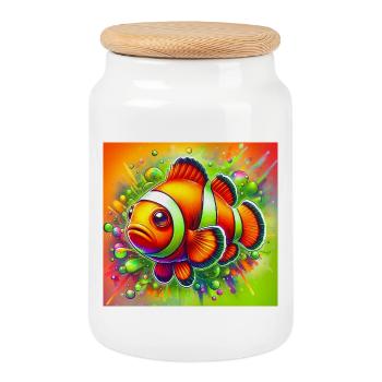 Poisson-clown - Boîte à biscuits avec couvercle en bois - blanc - Devant