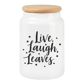Life Laughter Leaves Happy Autumn Harvest Fall - Cookie Jar with Wooden Lid - white - Front