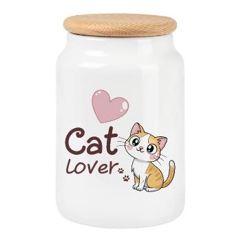 Funny Kittens Pink Heart Design - Cookie Jar with Wooden Lid - white - Front