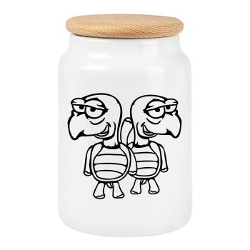 2 turtles friends funny silly embarrassing team - Cookie Jar with Wooden Lid - white - Front