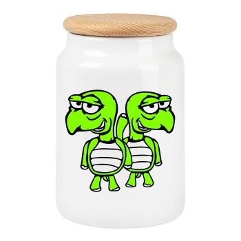 2 turtles friends funny silly embarrassing team - Cookie Jar with Wooden Lid - white - Front