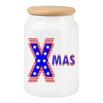 Patriotique américain Neon Design XMAS - Boîte à biscuits avec couvercle en bois - blanc - Devant