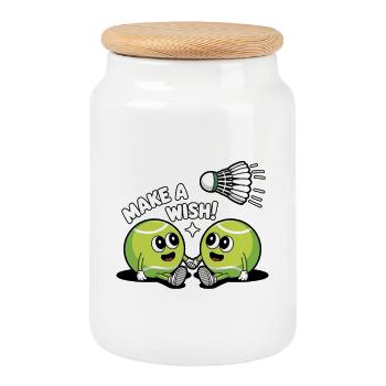 Tennisball Comic – Make a Wish Gag - Cookie Jar with Wooden Lid - white - Front