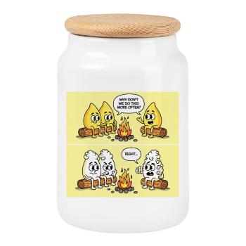 Gag pop-corn – Feu de camp : le plaisir a mal tourné - Boîte à biscuits avec couvercle en bois - blanc - Devant