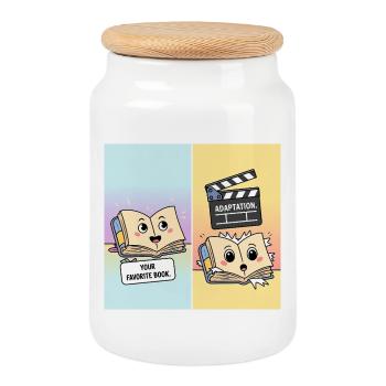 Livre vs. film – Motif de littérature drôle - Boîte à biscuits avec couvercle en bois - blanc - Devant