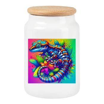 Gecko - Keksdose mit Holzdeckel - Weiß - Vorne