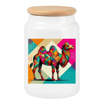 camel - Cookie Jar with Wooden Lid - white - Front